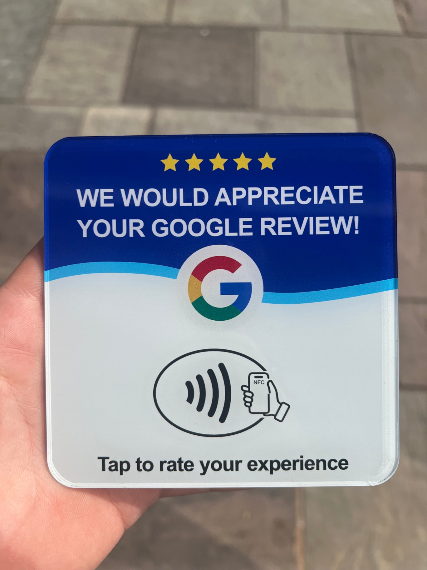 Close-up of the TapGrade NFC stand
